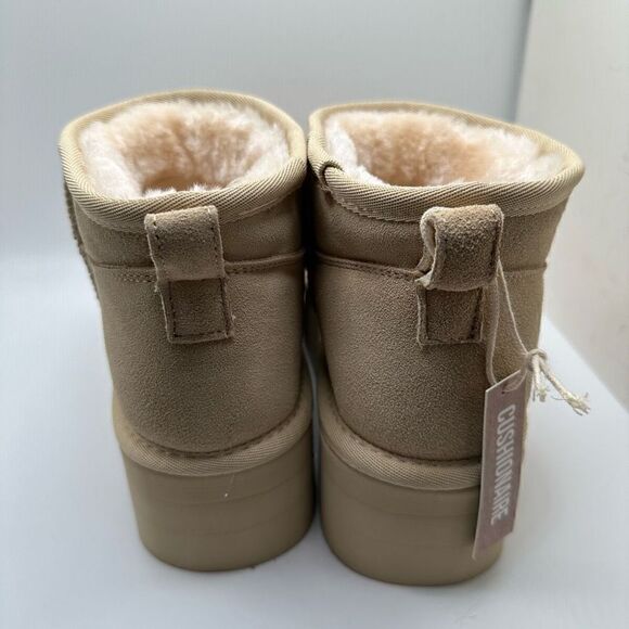 CUSHIONAIRE Women's Genuine Suede pull platform boot +Memory Foam 8 SAND - Picture 4 of 7